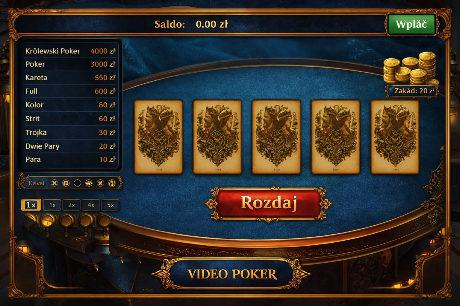 Video Poker – wariant UI 1, skórka stołu i kart – Fixlys
